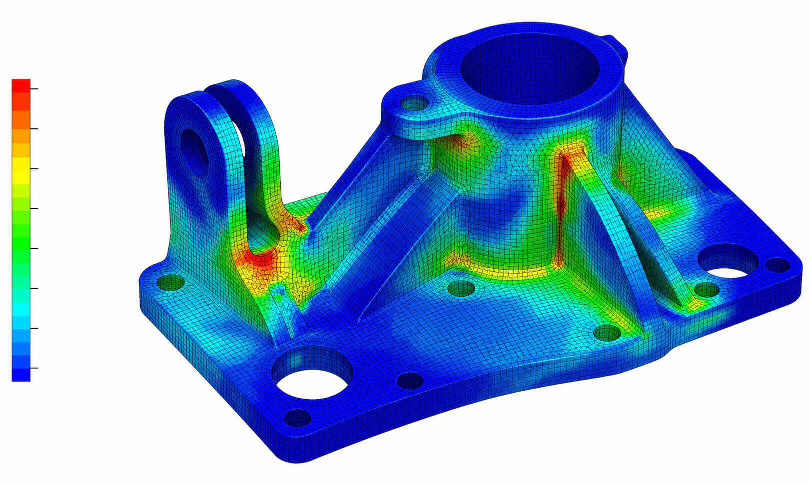 Finite element stress analysis result on a mechanical component