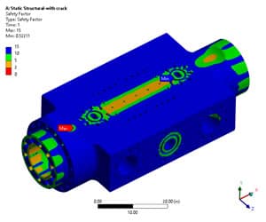 FEA crack propagation analysis on engine component